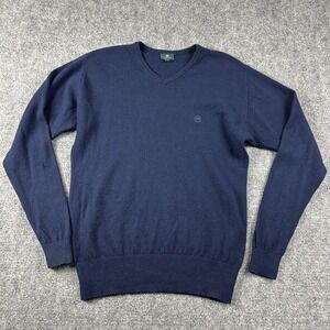 AG Sweater Mens XL Navy Blue V Neck Wool Cashmere Knit Pullover Logo Solid